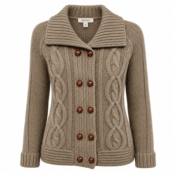 Sweaters - Old Money Fisherman Cable Knit Wool Cardigan Womens Medium Preppy Granola Girl